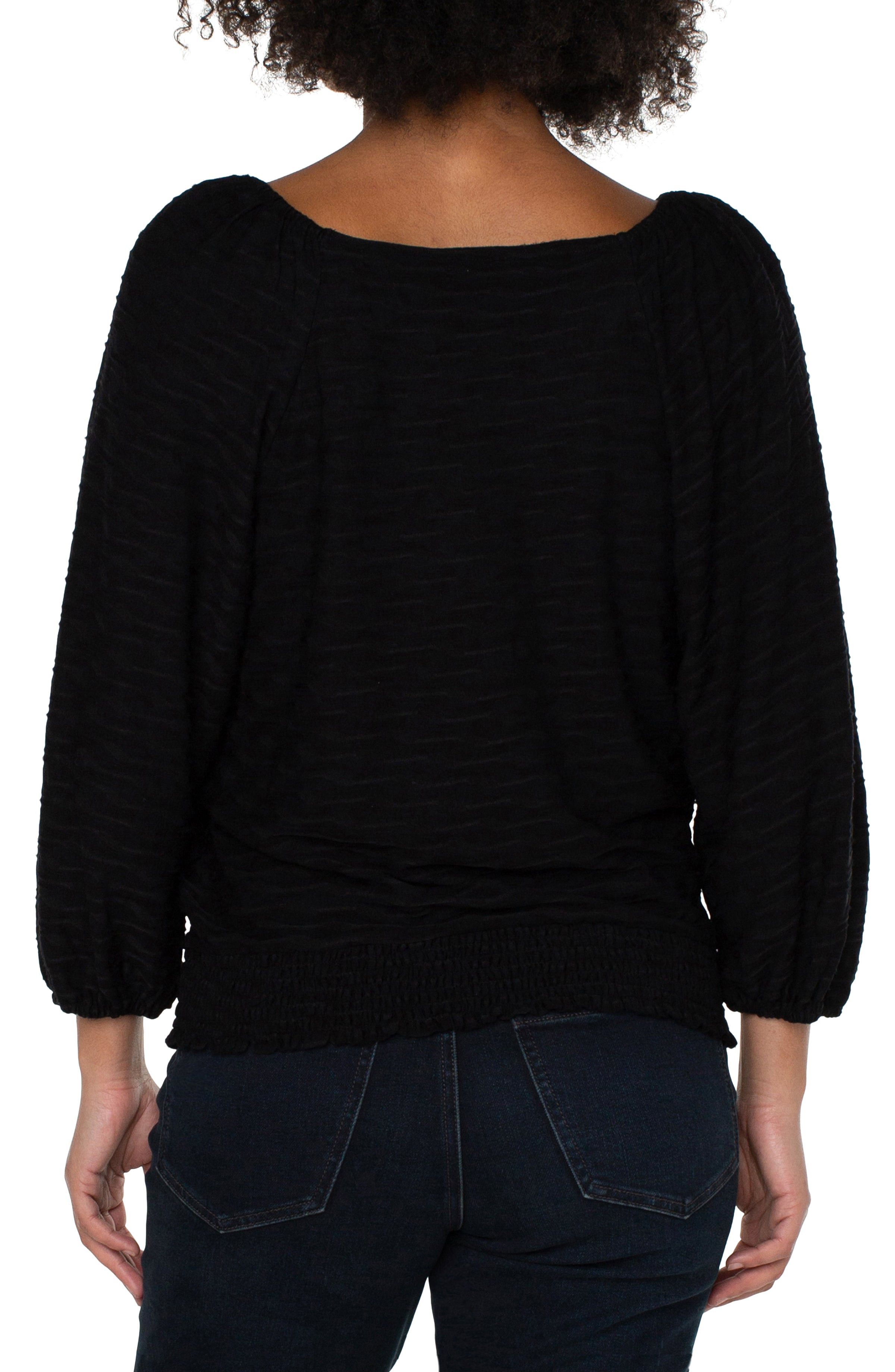 Liverpool 3/4 Sleeve Square Neck Knit Top - Black