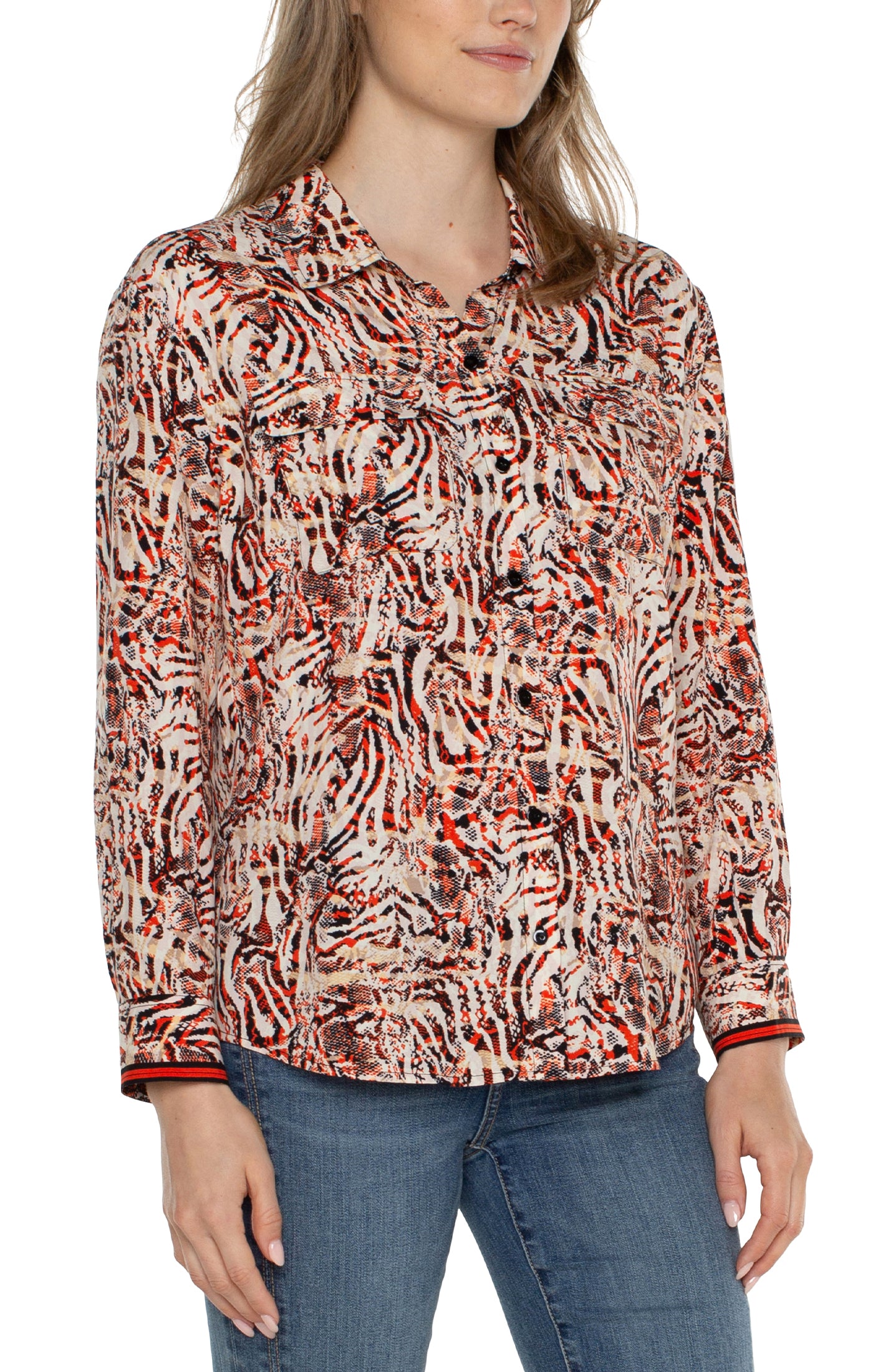 Liverpool Button Up Blouse - Abstract Animal Front View