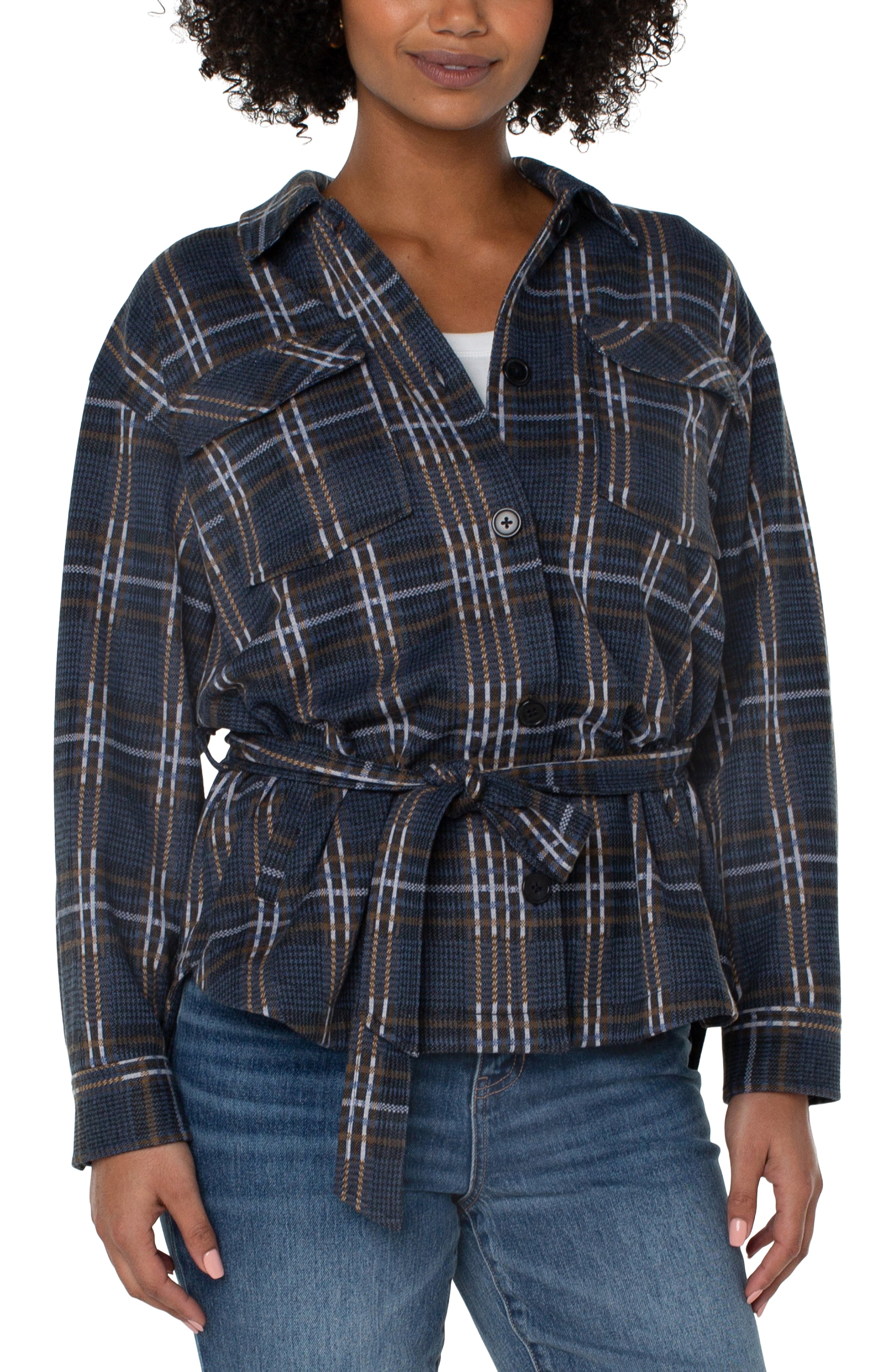 Liverpool Casual Jacket - Black Queen Blue Plaid Front View
