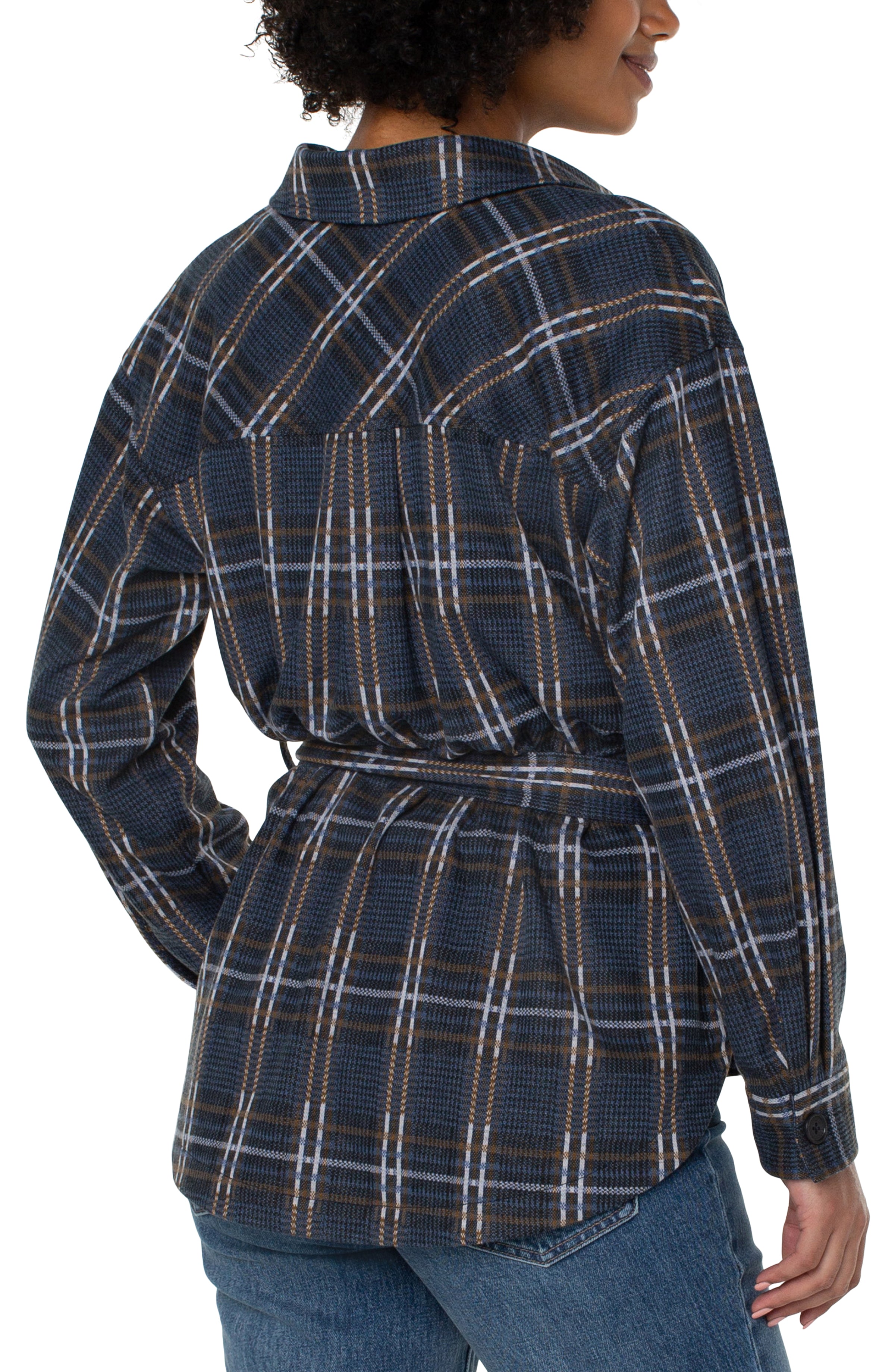 Liverpool Casual Jacket - Black Queen Blue Plaid Back View