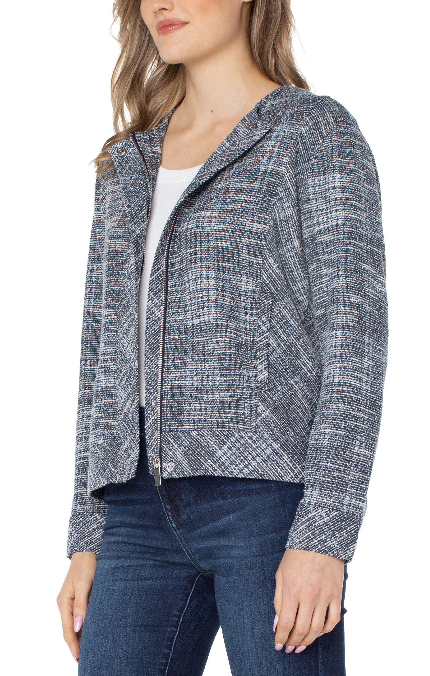Liverpool Casual Jacket - Royal Navy Plaid Boucle Knit Side View