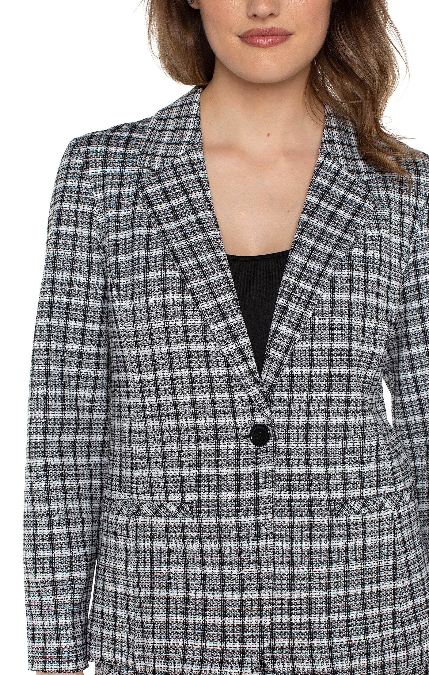 Liverpool Fitted Blazer Black/White plaid Close Up View