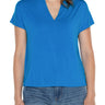 Liverpool Shawl Collar Short Sleeve Dolman Knit Top - Diva Blue Front View