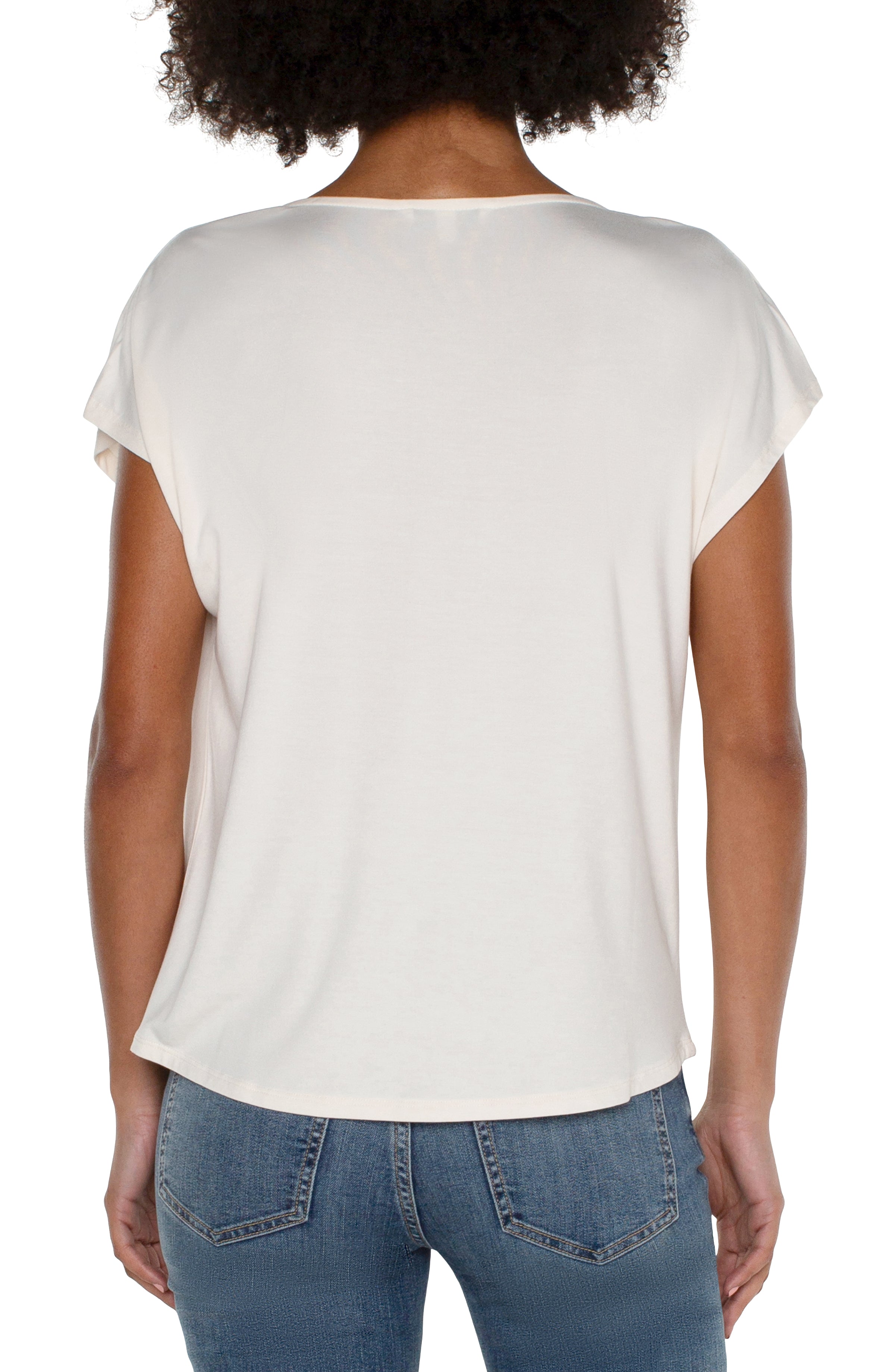 Liverpool Short Sleeve Draped Cowl Neck Top - French Cream Back View