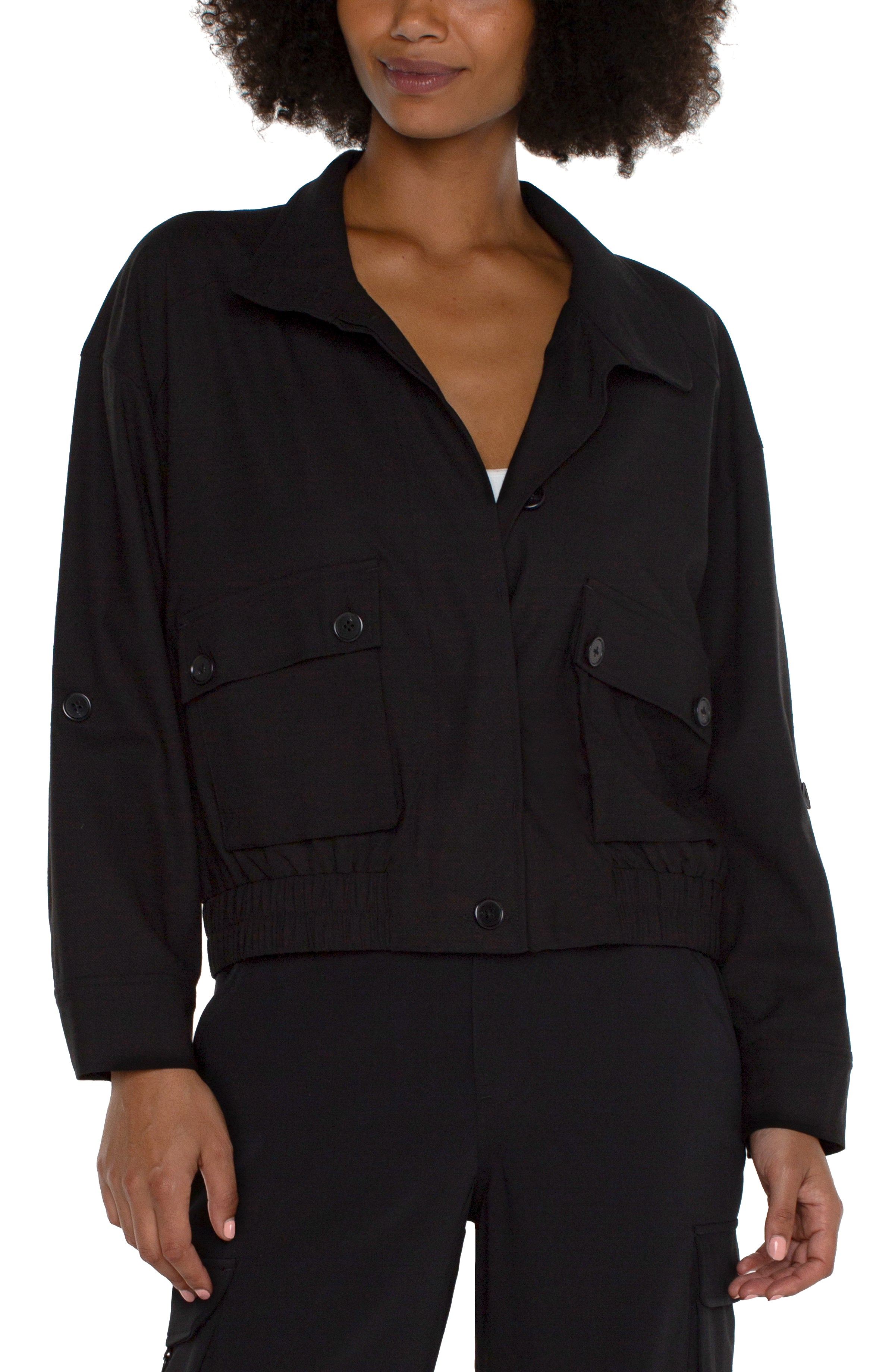 Liverpool Utility Jacket with Cinch Hem - Black Front View
