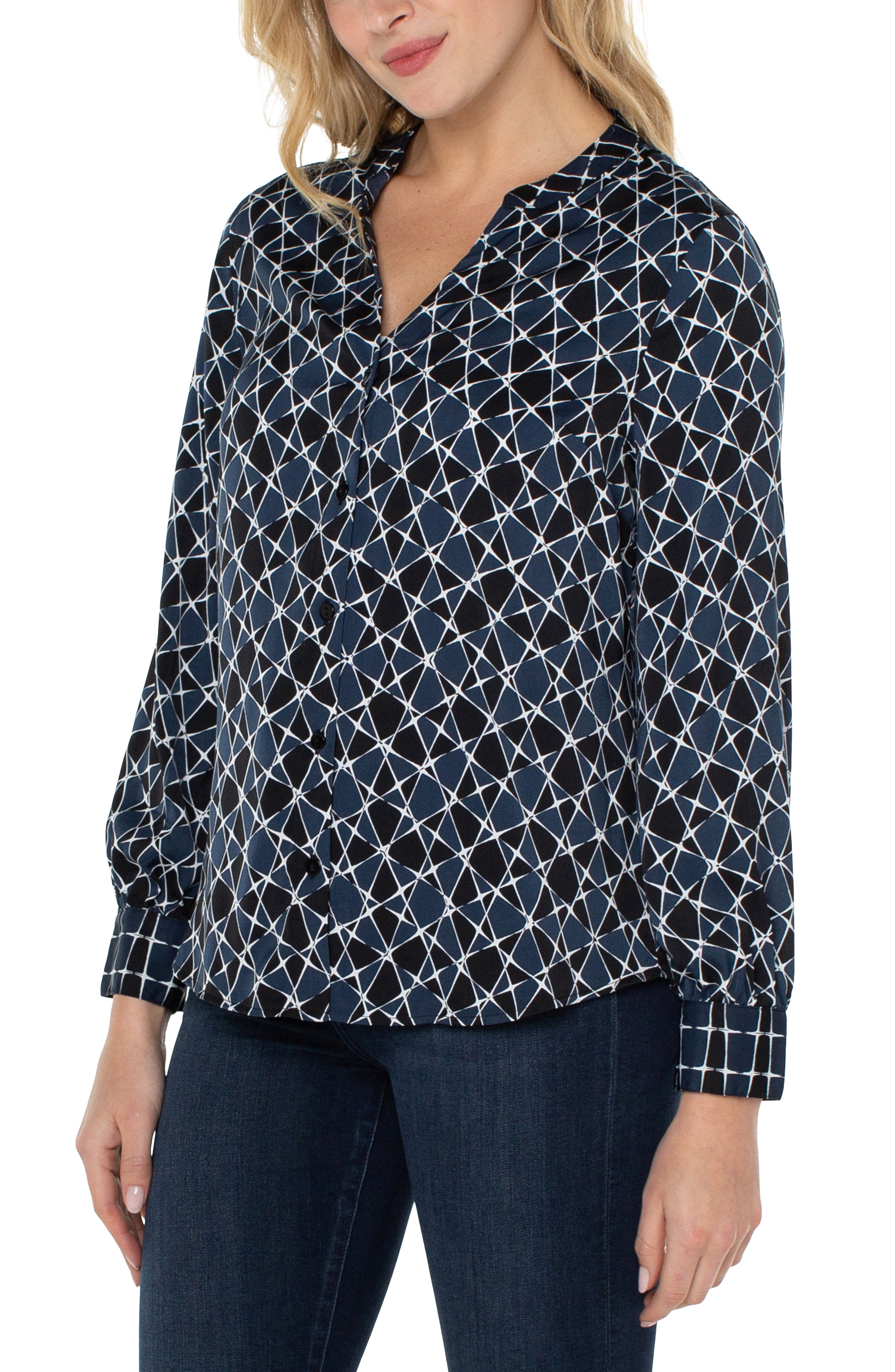 Liverpool Button Up Blouse - Stargazing Twin Print