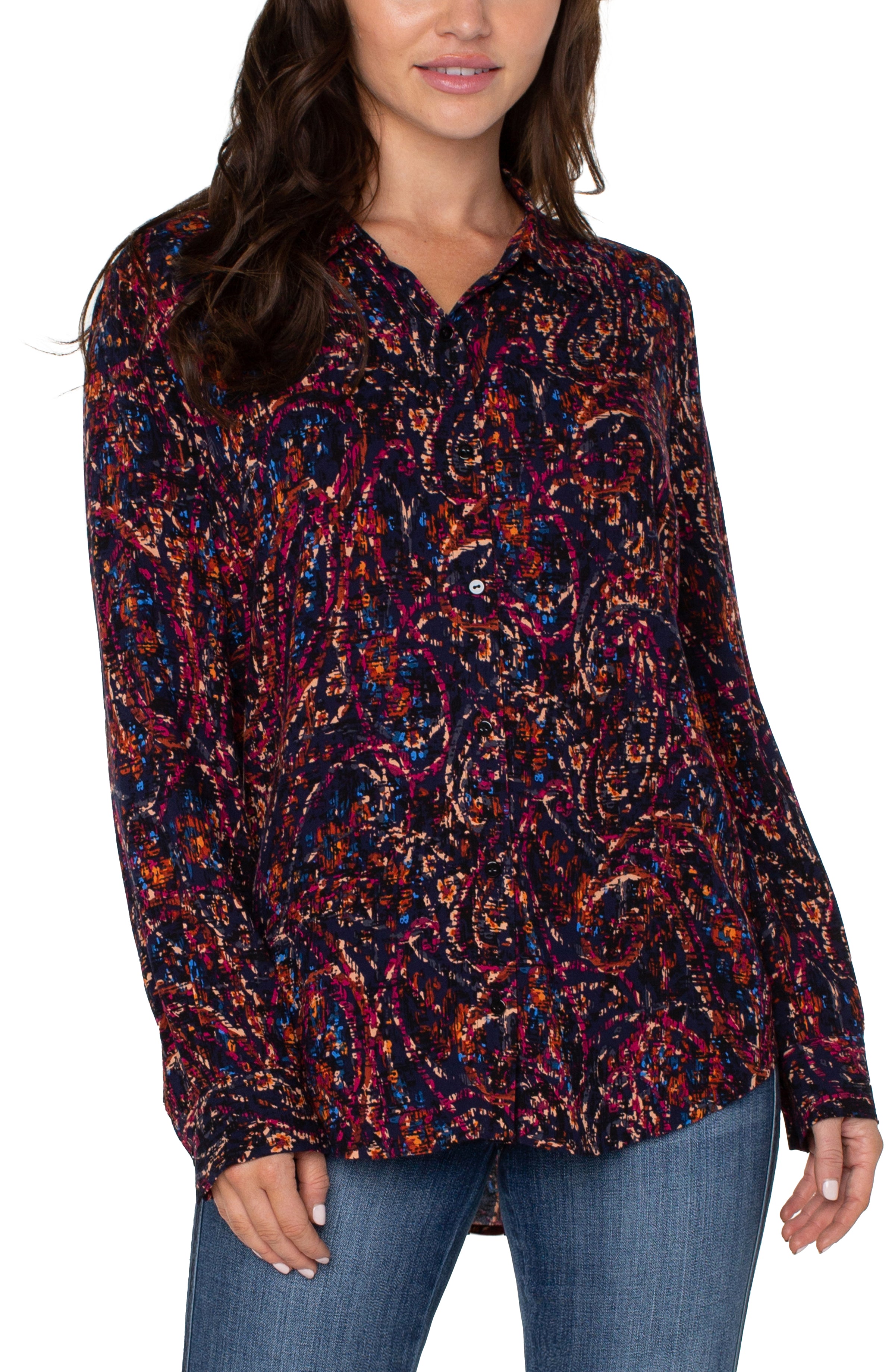 Liverpool Button Up Woven Blouse - Paisley