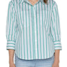LVP 3/4 Sleeve Front Button - Teal White Stripe Front View