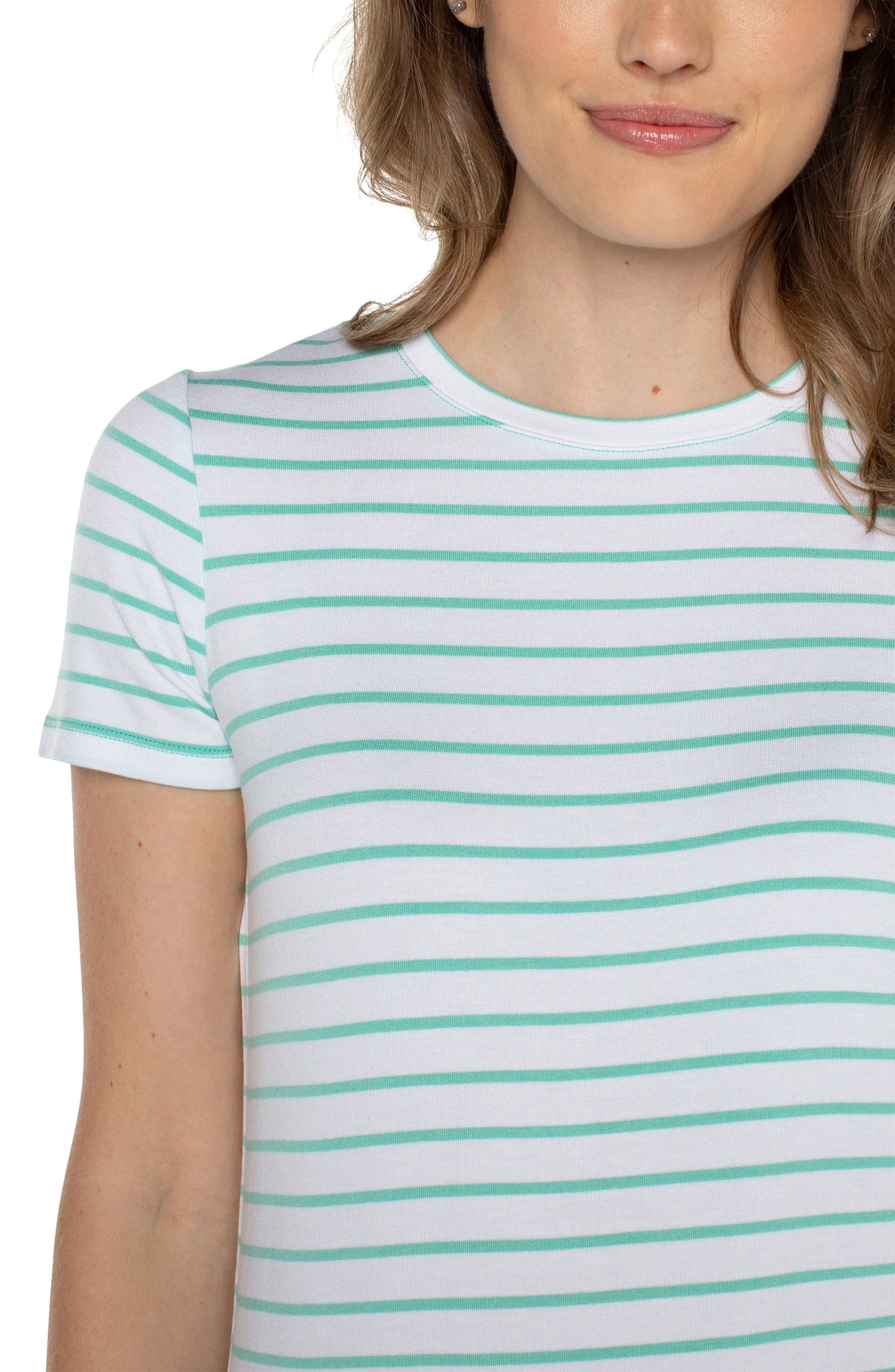 LVP Classic Crew short sleeve - white with mint stripe close up view