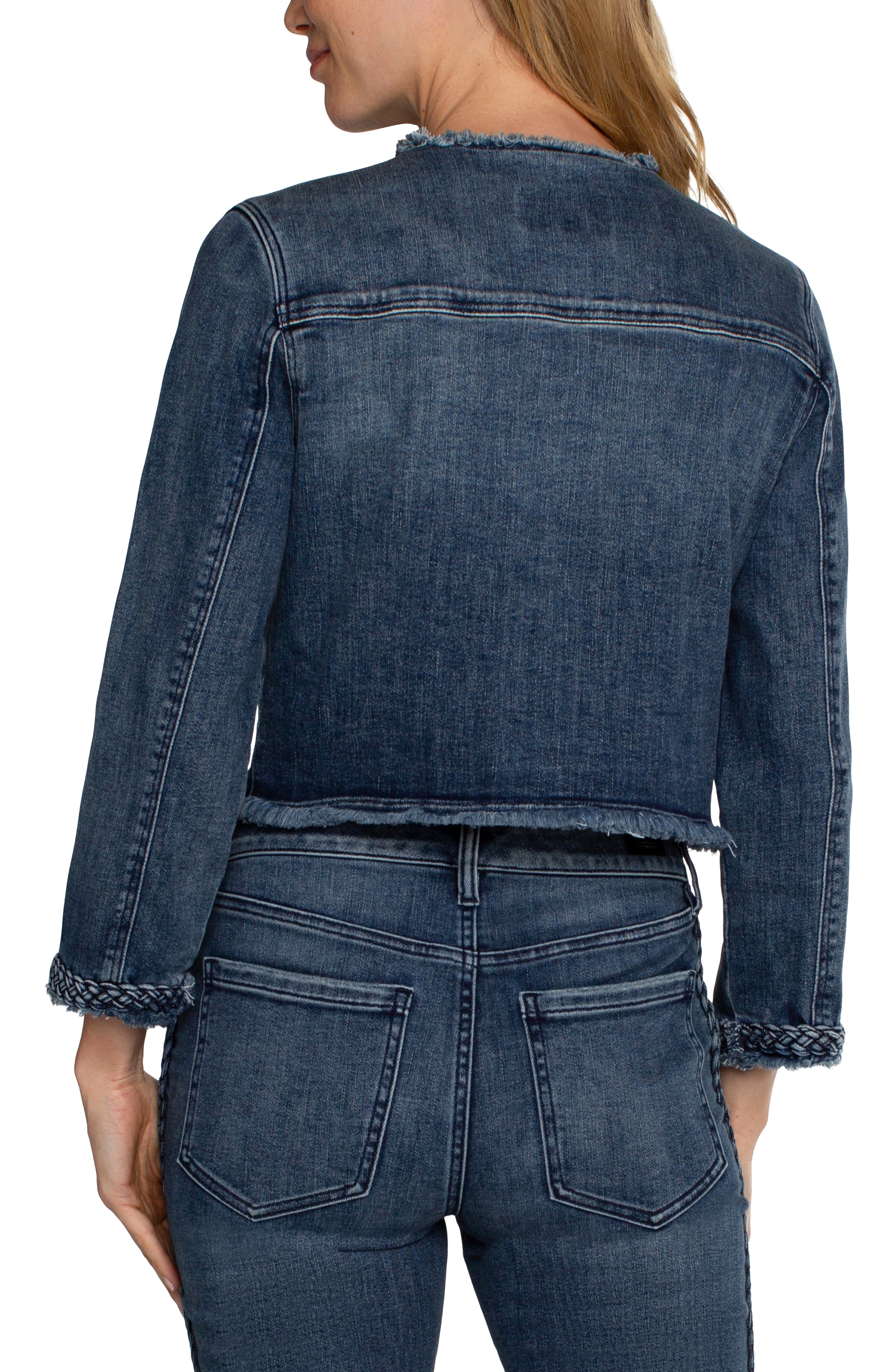 LVP Cropped Jean Jacket with Braid Detail - Ponderay Back View