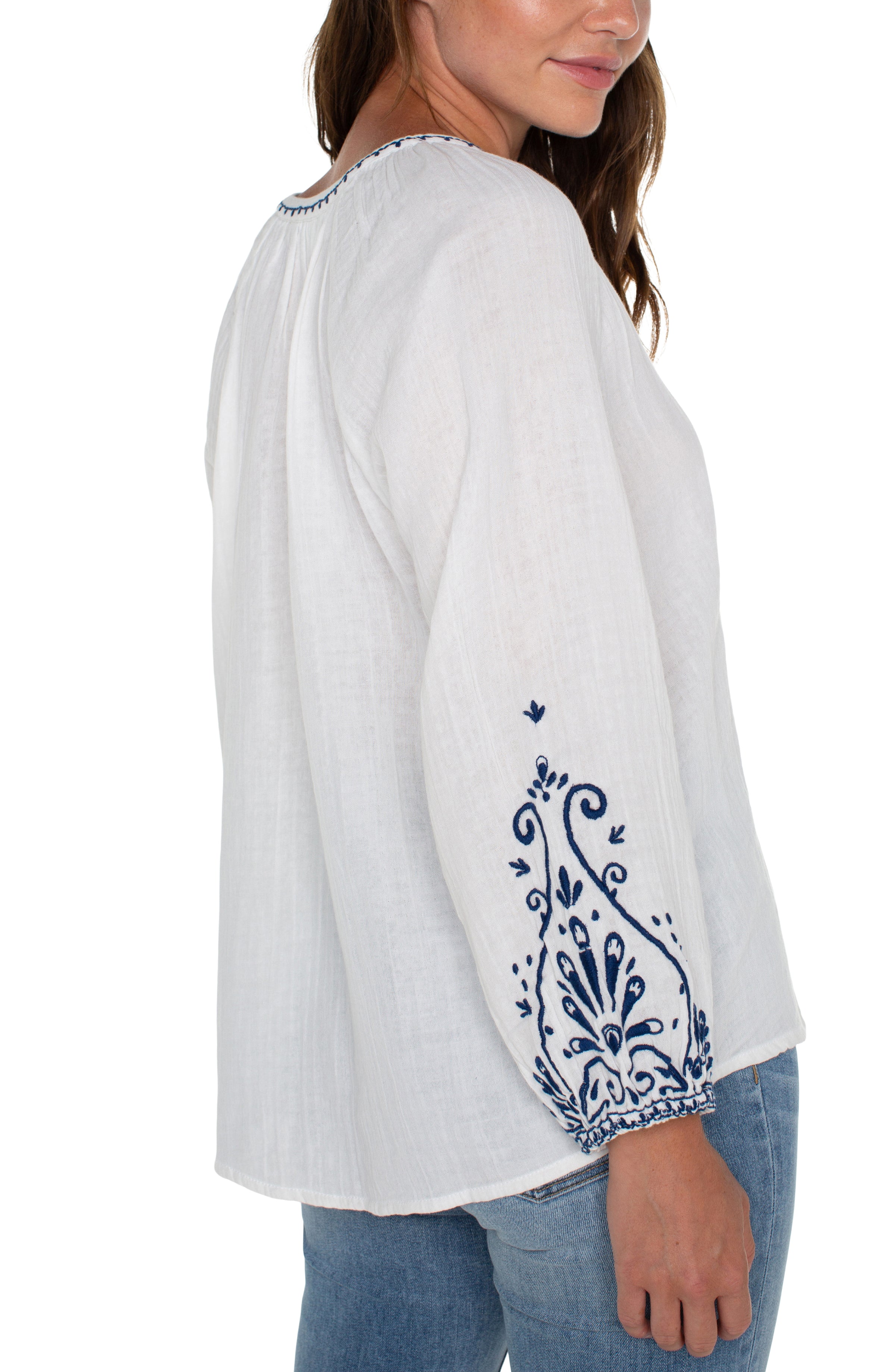 LVP Long Sleeve Embroidered Top - Off White Close Up View