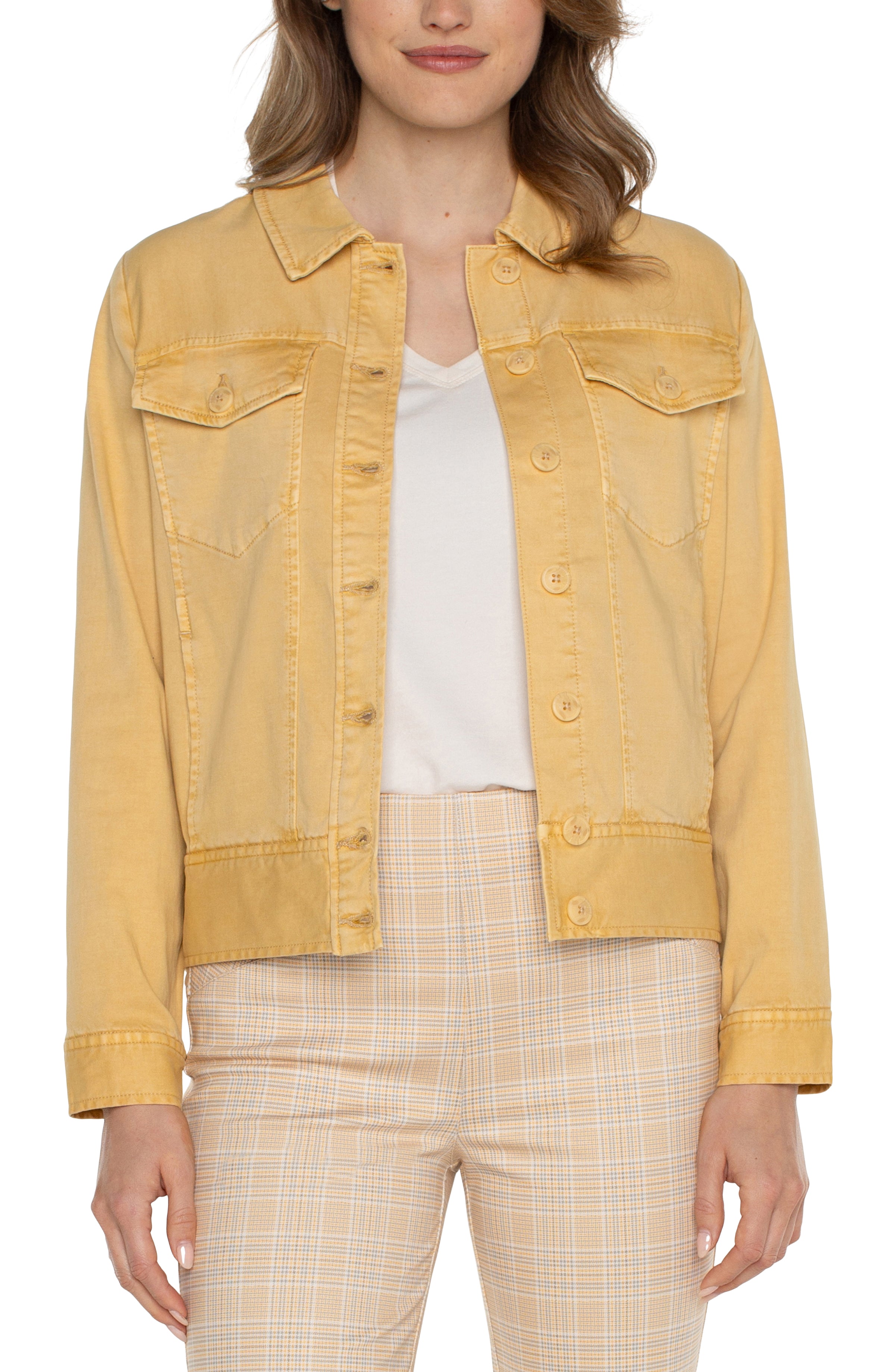 LVP Trucker Jacket with Elastic Back - Flaxen Gold Front View