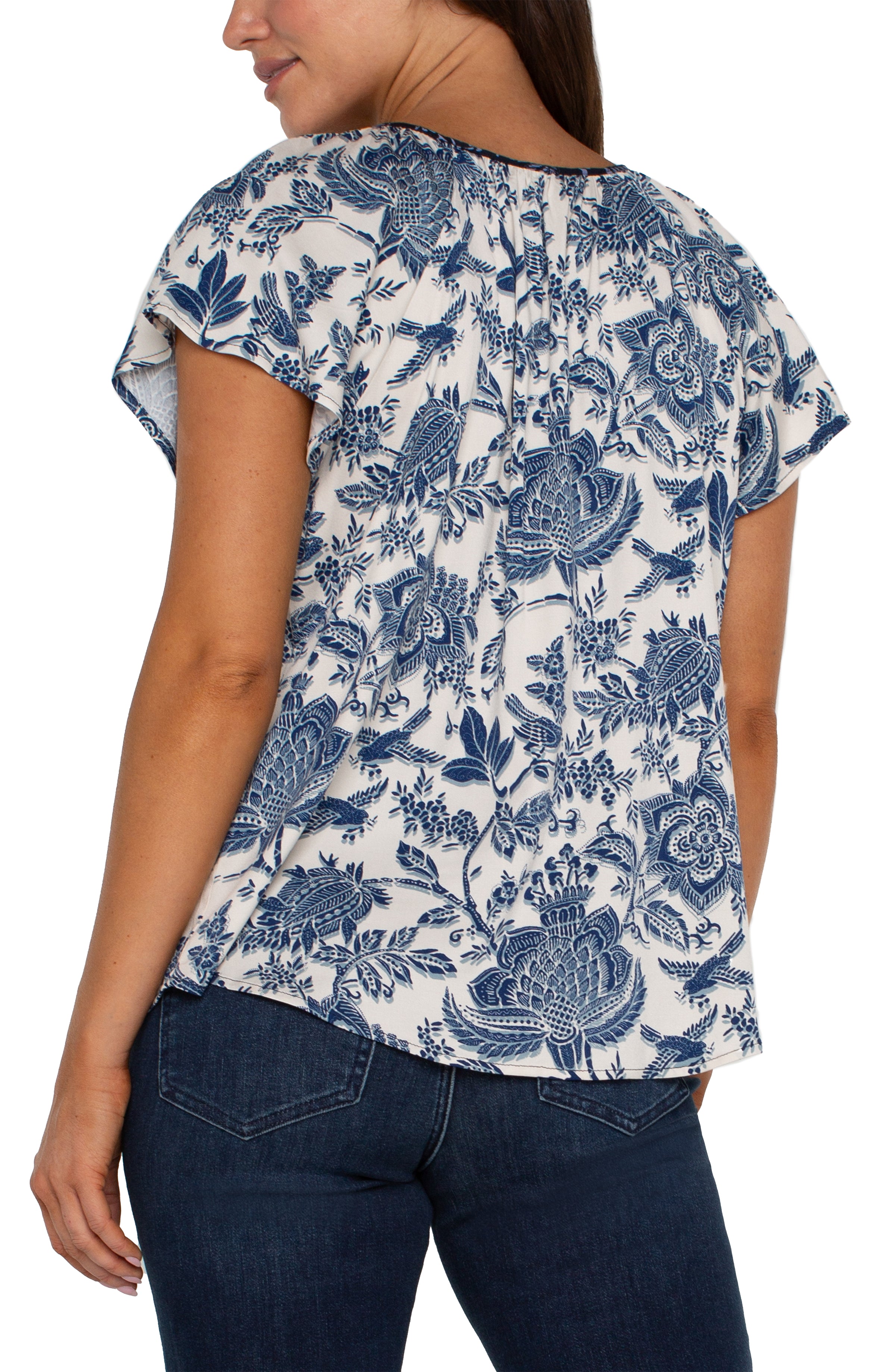 LVP Woven Top w Front Tie - Galaxy Floral Back View