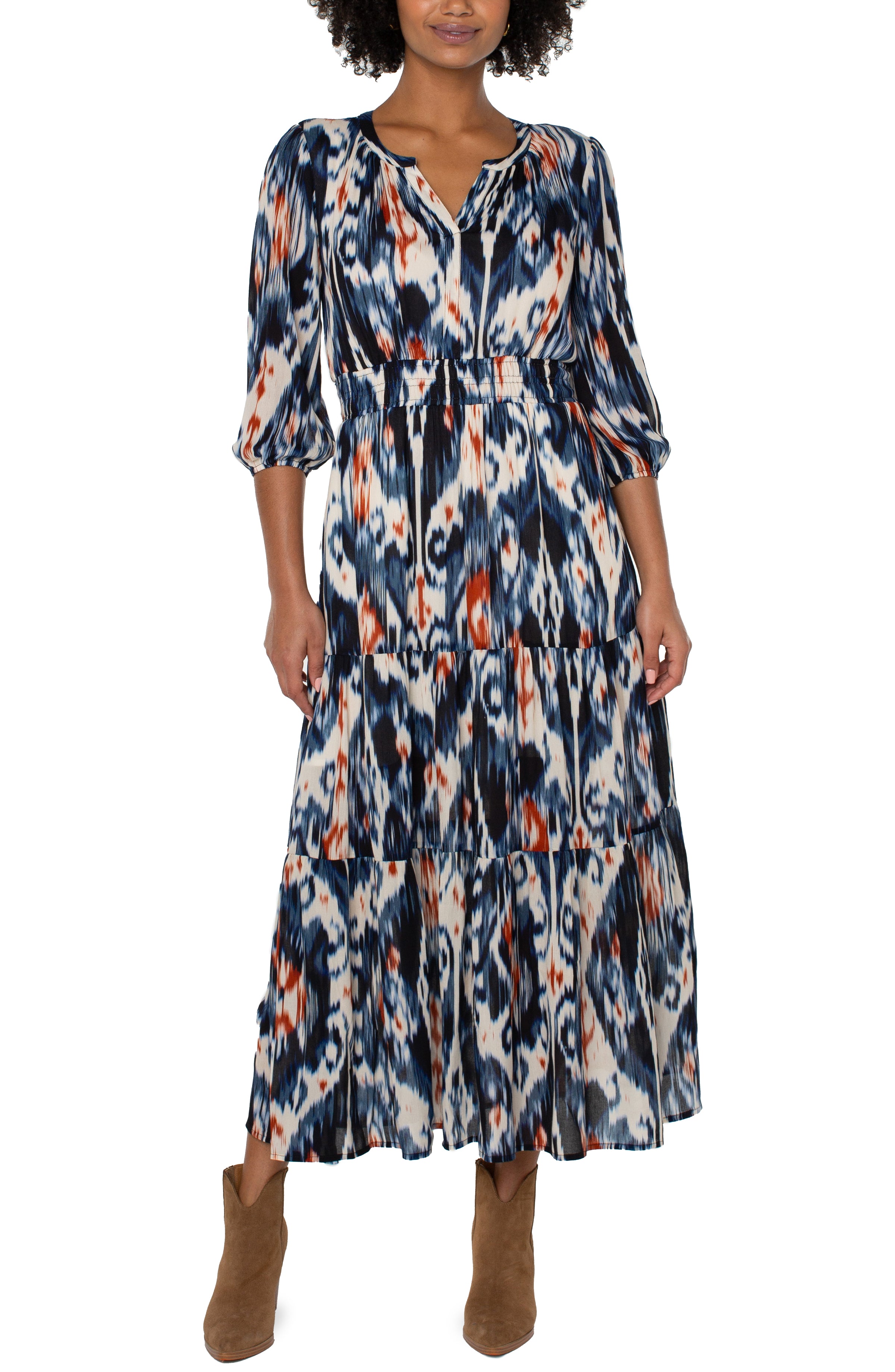 Liverpool 3/4 Sleeve Maxi Dress - Allover Ikat