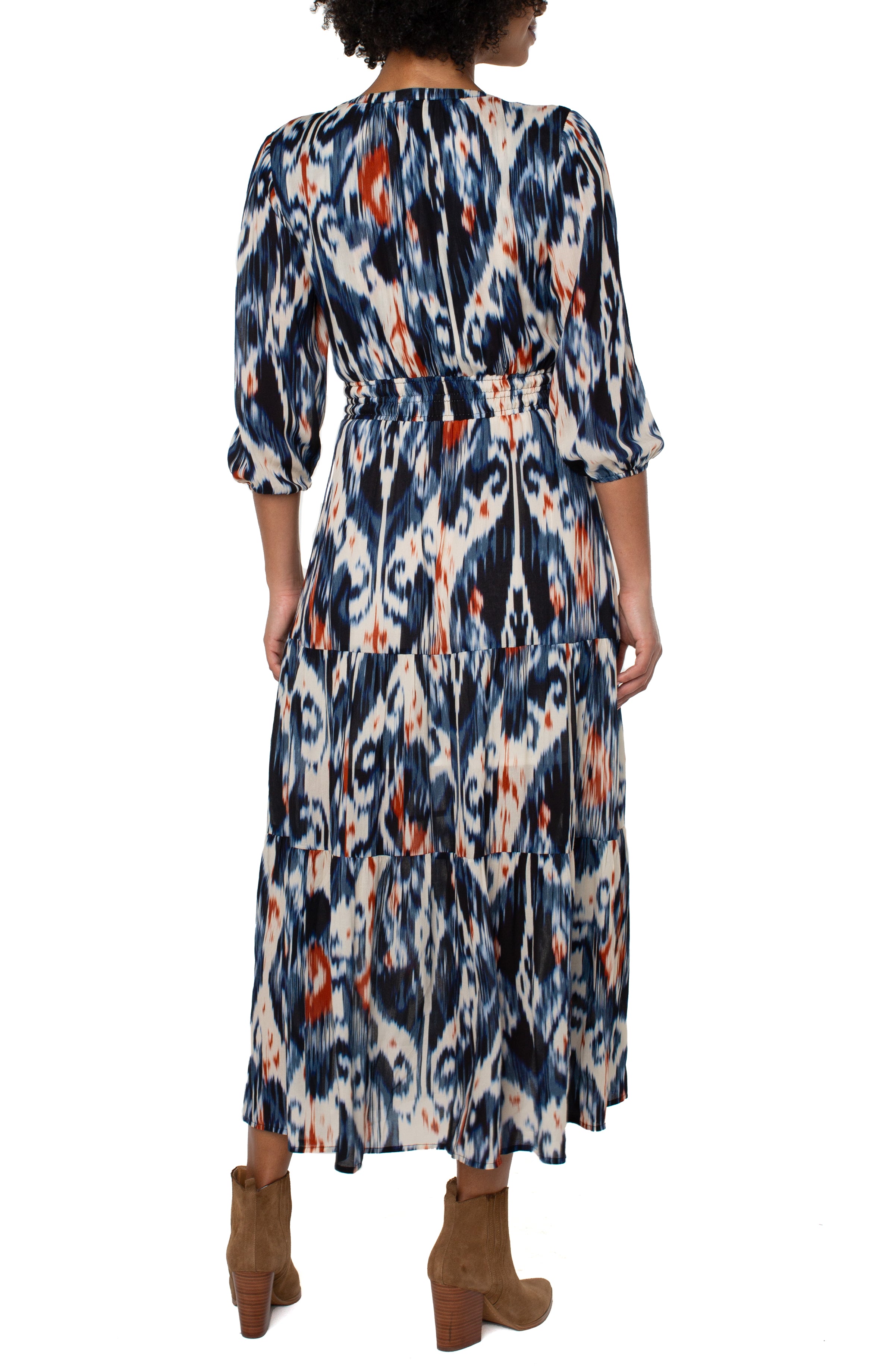 Liverpool 3/4 Sleeve Maxi Dress - Allover Ikat