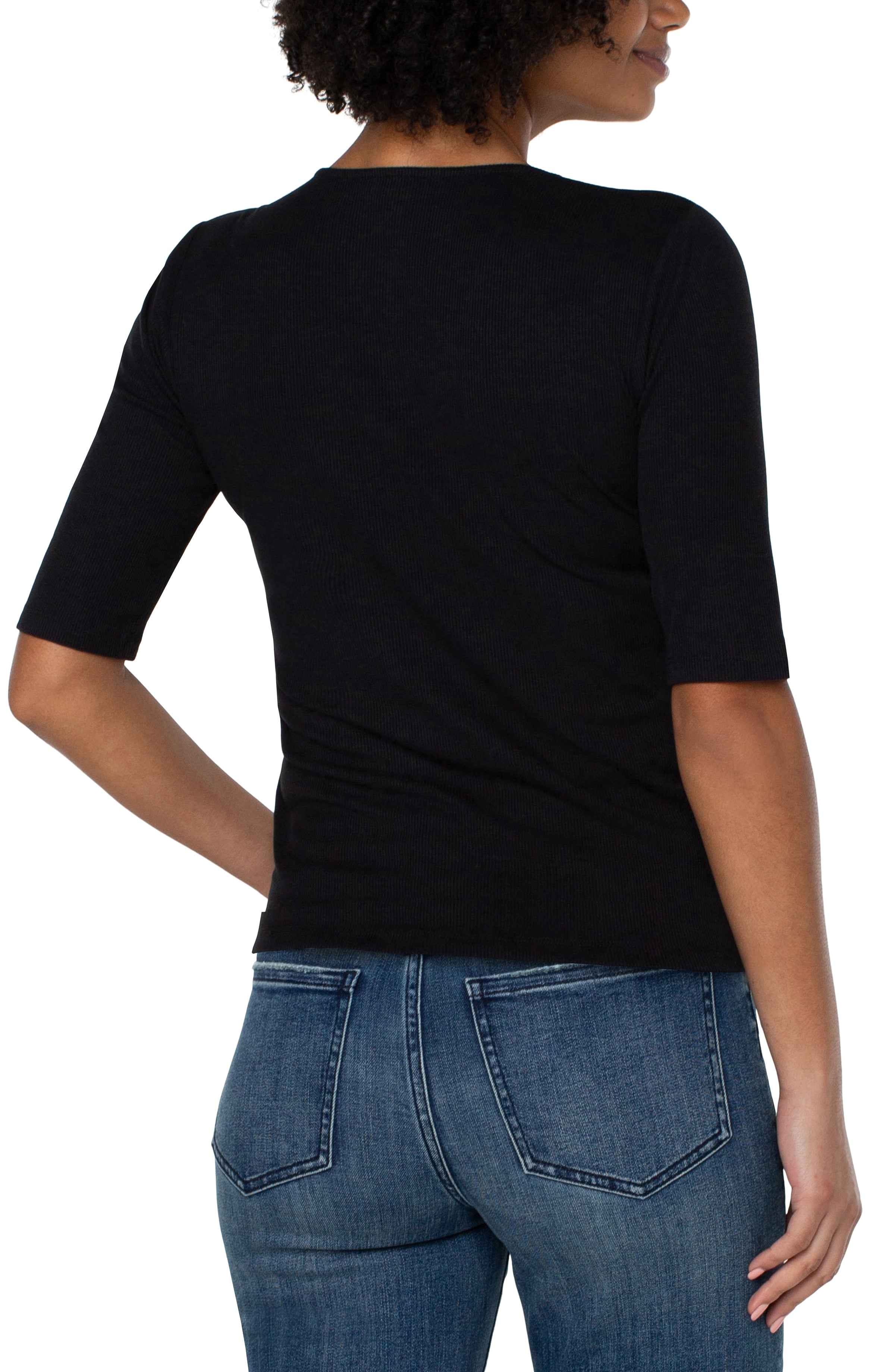 Liverpool 3/4 Sleeve V-Neck Top - Black