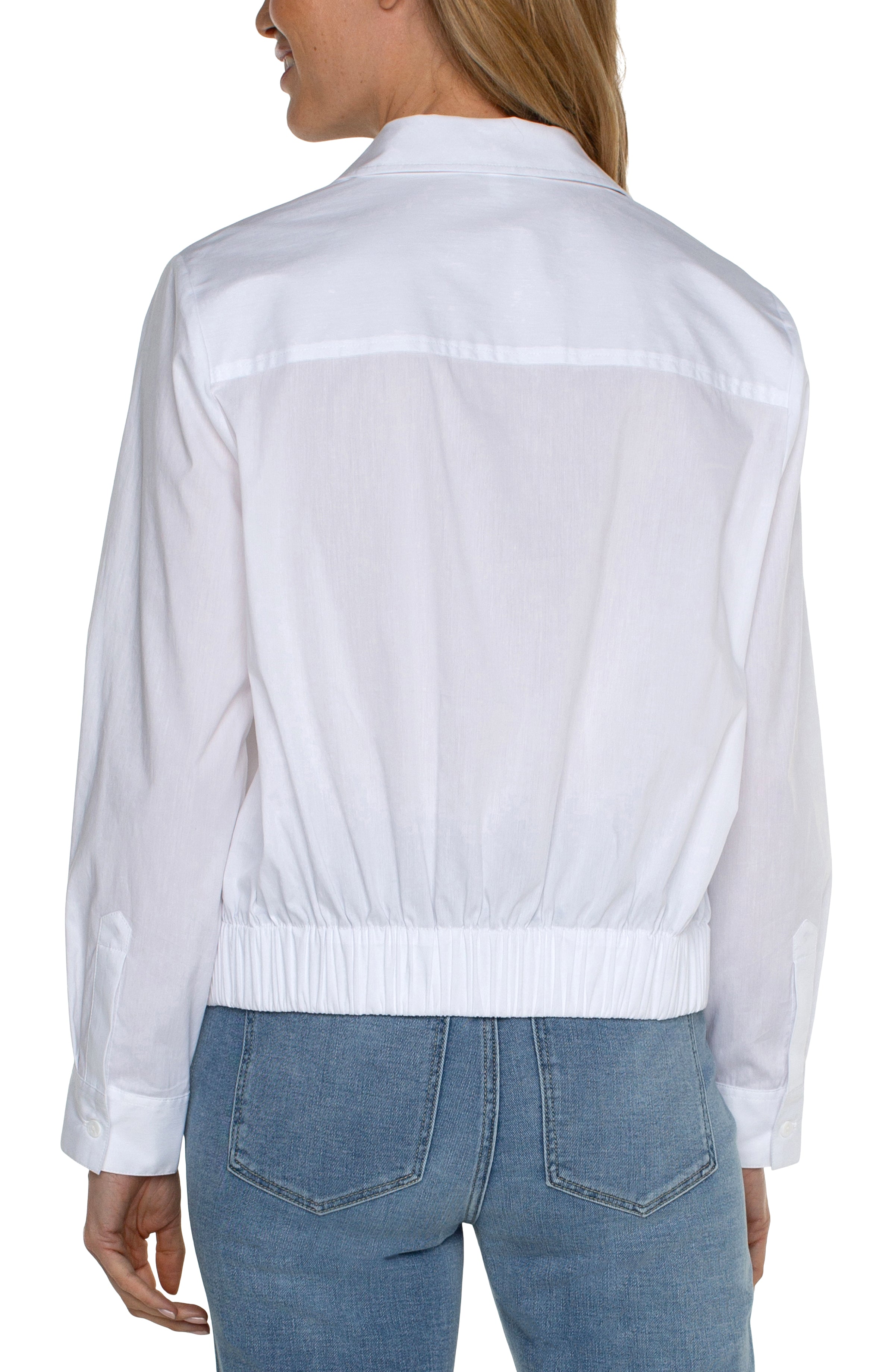 Liverpool Front Button Shirt with Elastic Waist - White Back View