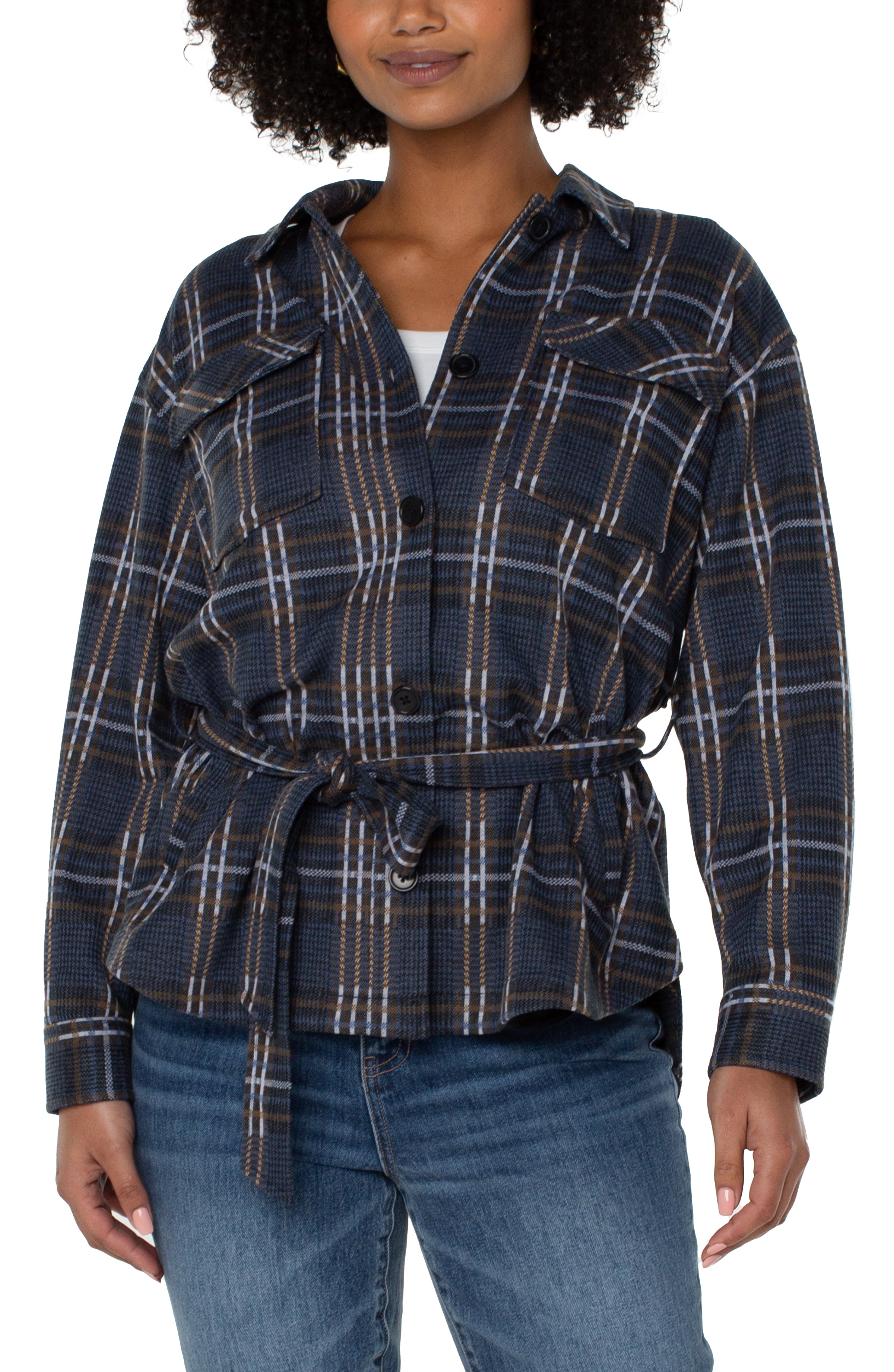 Liverpool Casual Jacket - Black Queen Blue Plaid Front View