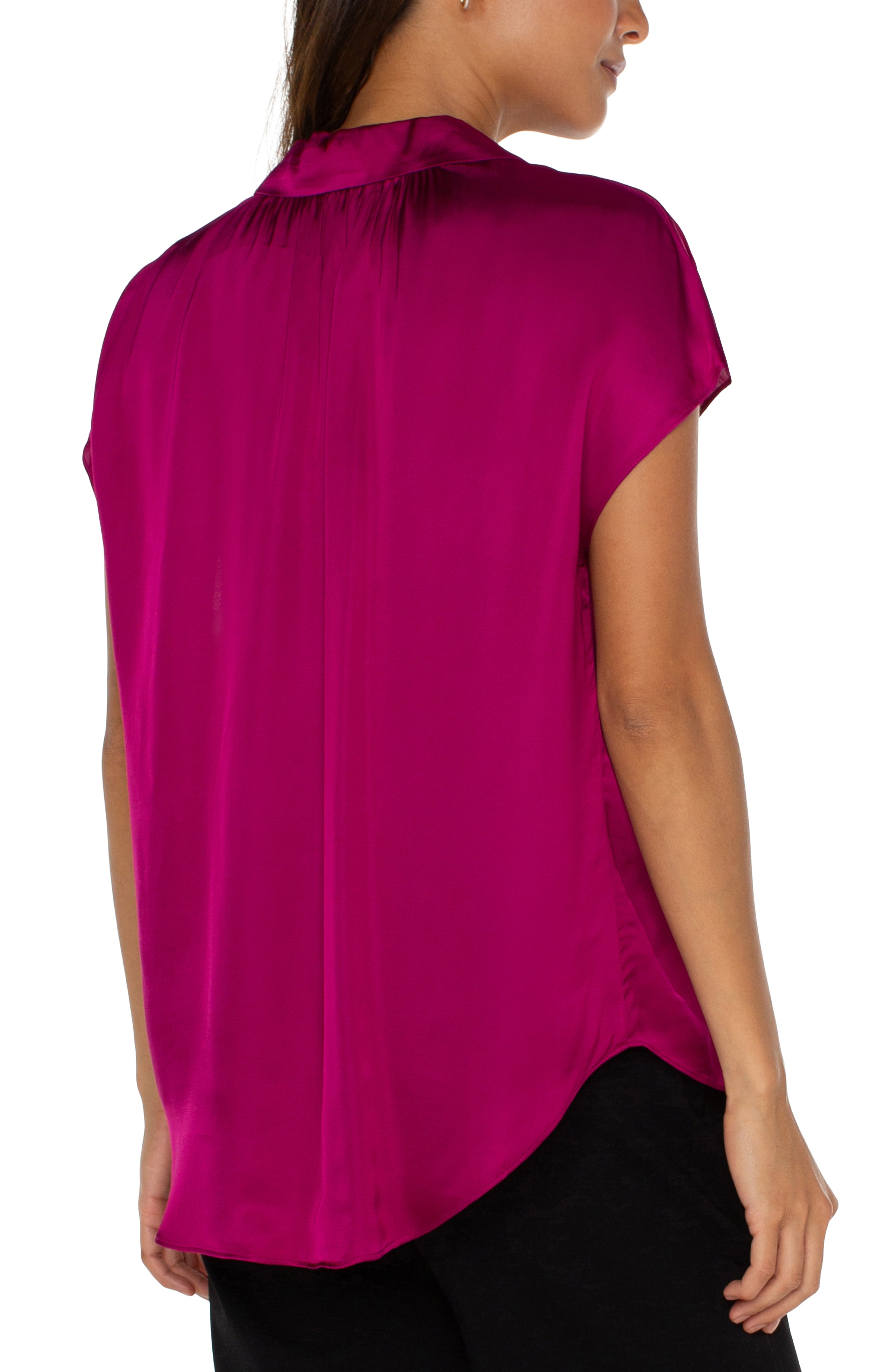 Liverpool Dolman Sleeve Collared Button Front Woven Blouse - Fuchsia Kiss Back View