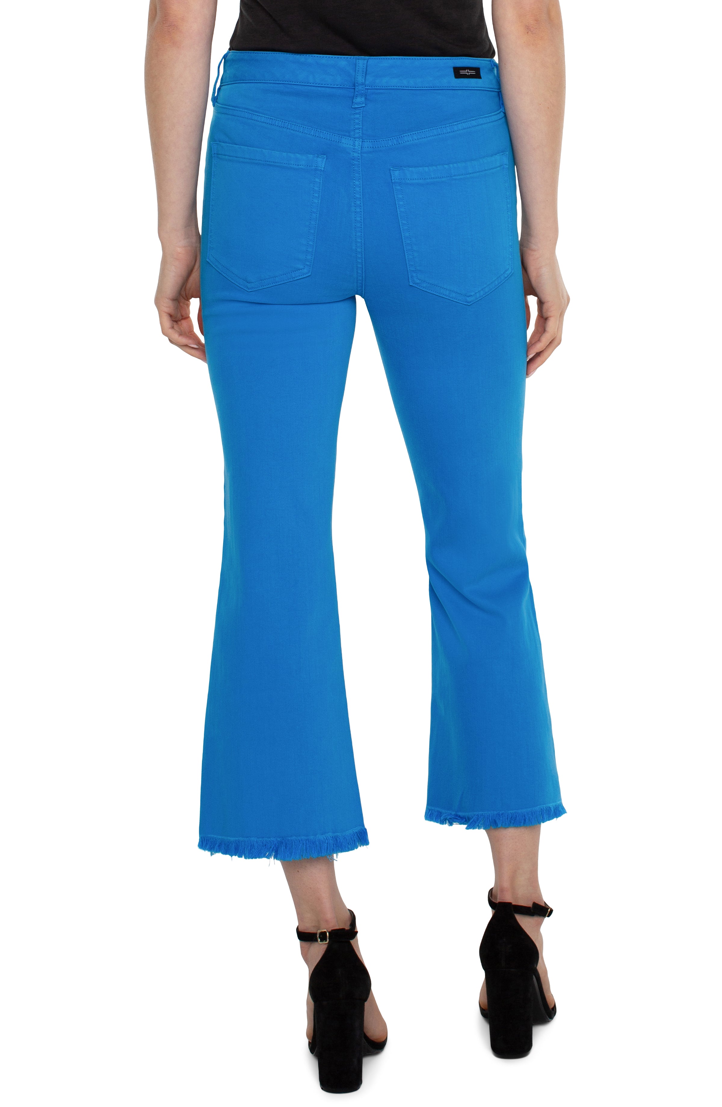 Liverpool Hannah Crop Flare with Fray Hem - Diva Blue Back View