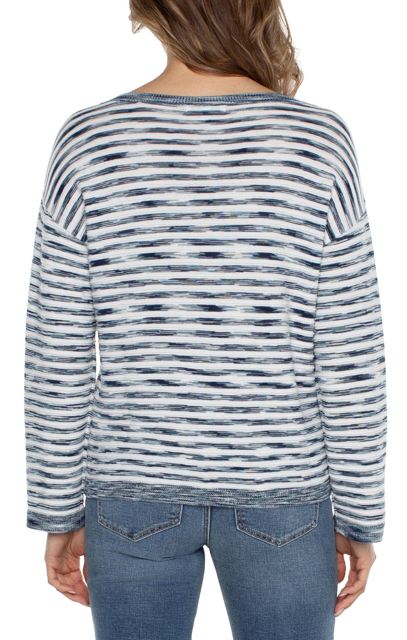 Liverpool Long sleeve Boxy Cropped Boat Neck Sweater - Ocean Blue  Back View