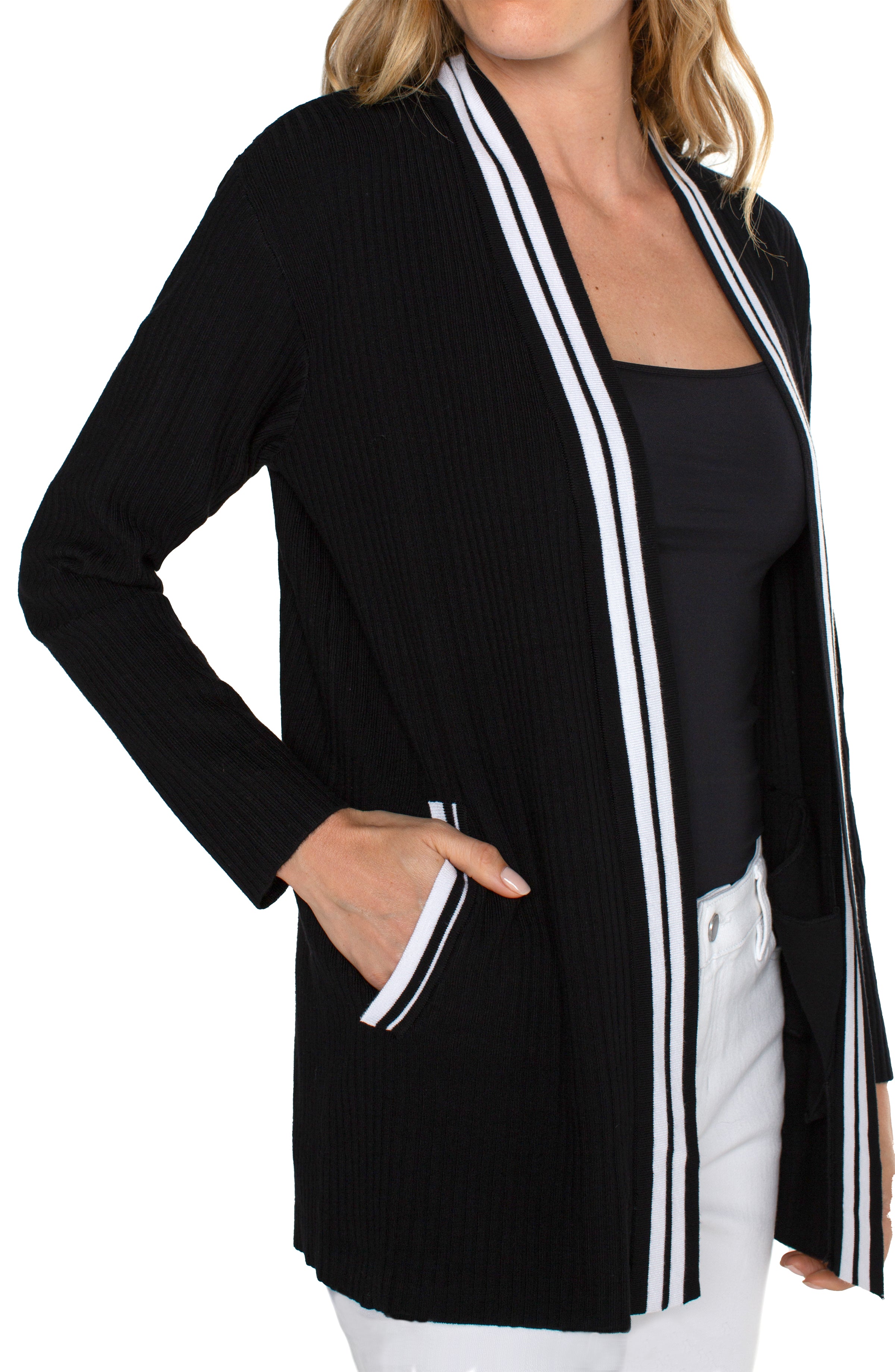 Liverpool Open Front Cardigan Sweater - black/white contrast Side View