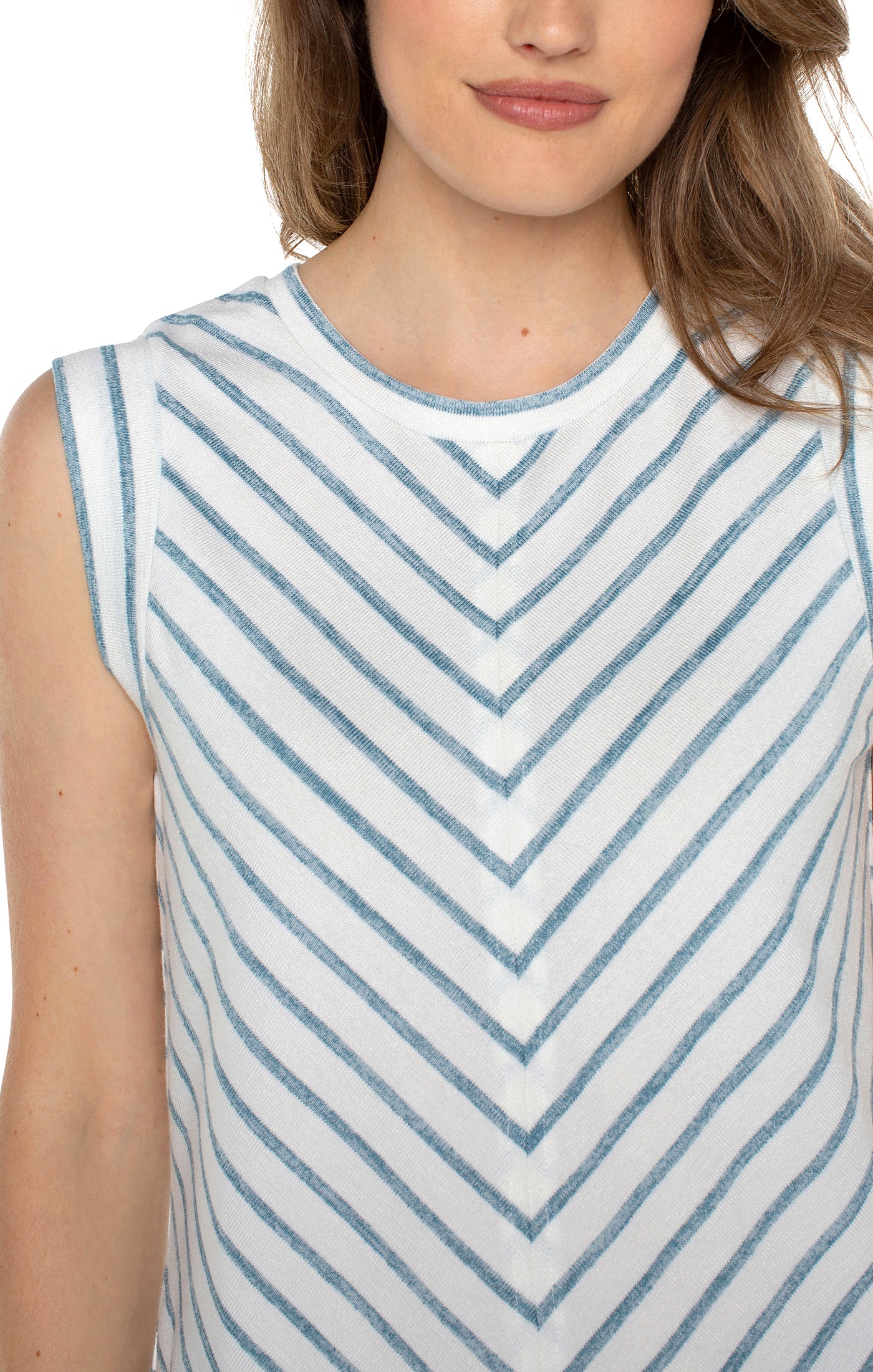 Liverpool Scoop Neck Modern Muscle Tee - White Ocean Blue stripe Close Up View