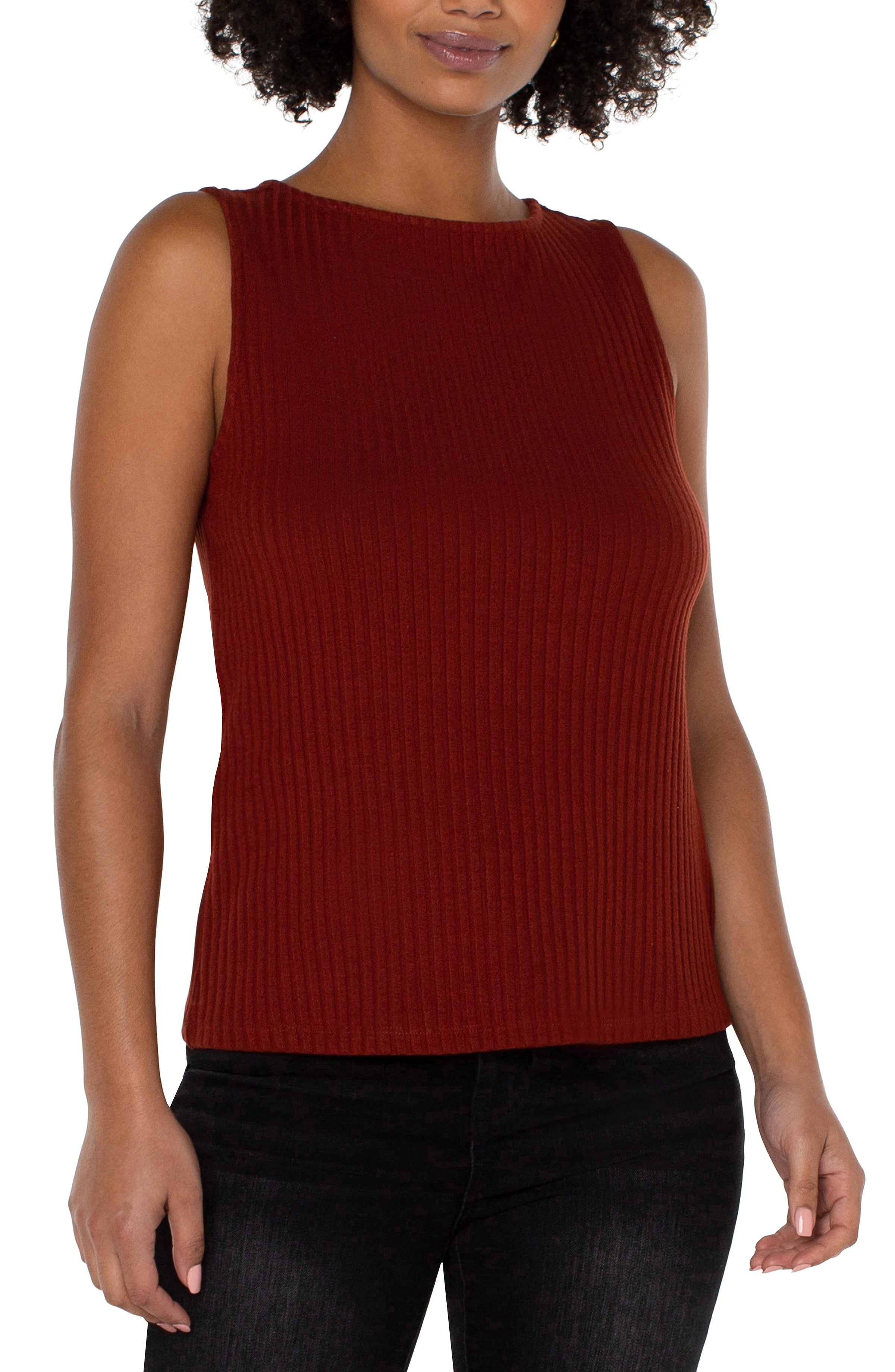 Liverpool Sleeveless Ribbed Top - Deep Cinnamon