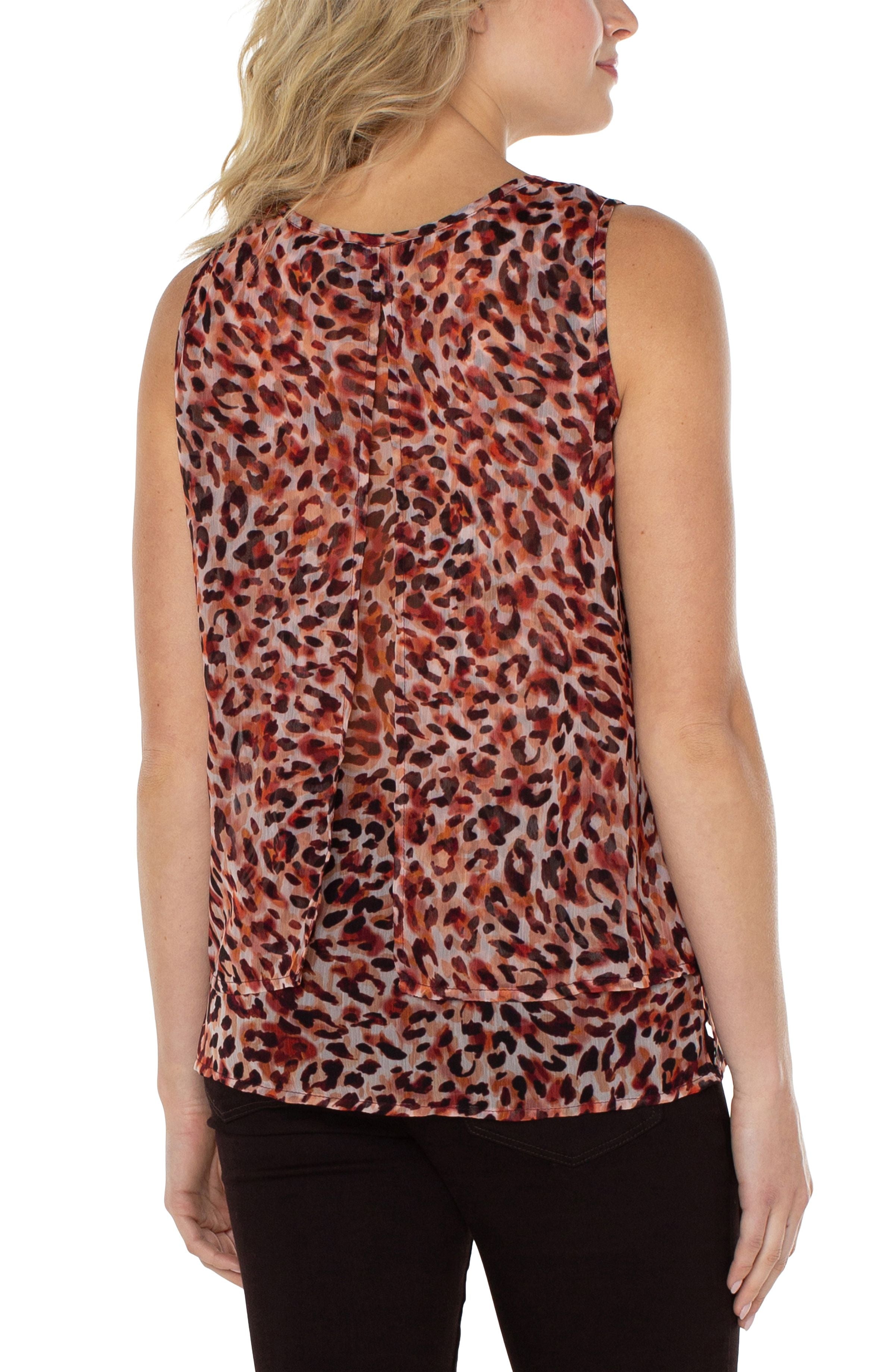 Liverpool Sleeveless Top - Watercolor Cheetah Print