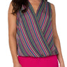 Liverpool Sleeveless V Neck Front Woven Top - Texture Mutli Stripe Front View