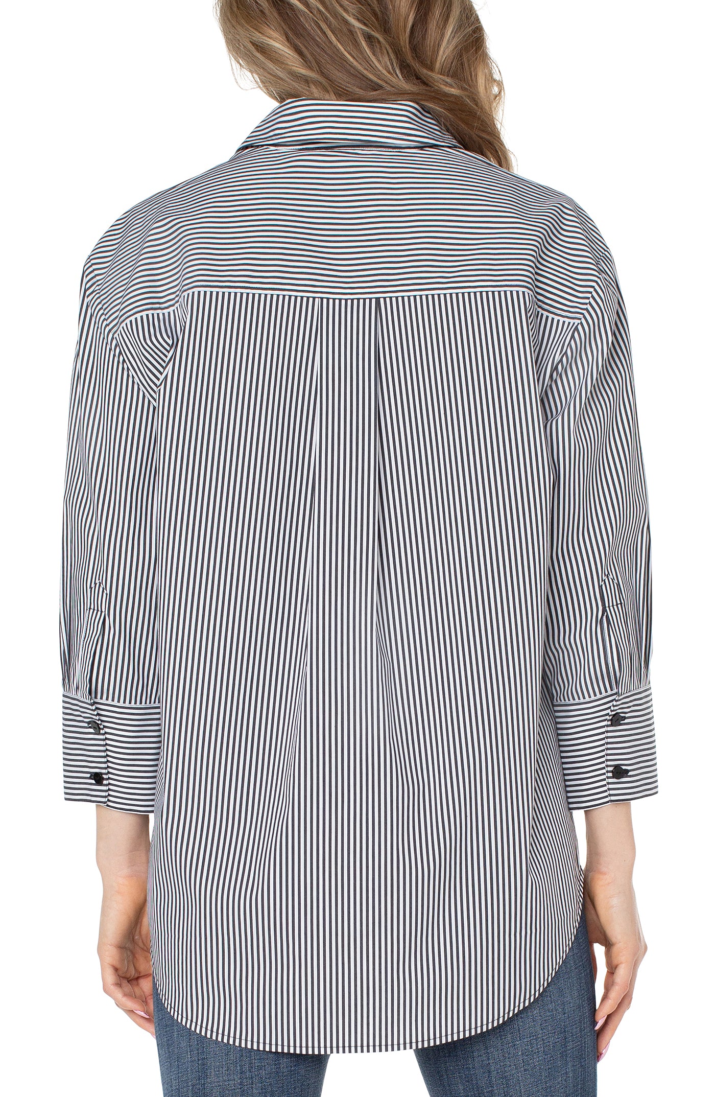 Liverpool Oversized Classic Button Up Top - Black/White Stripe