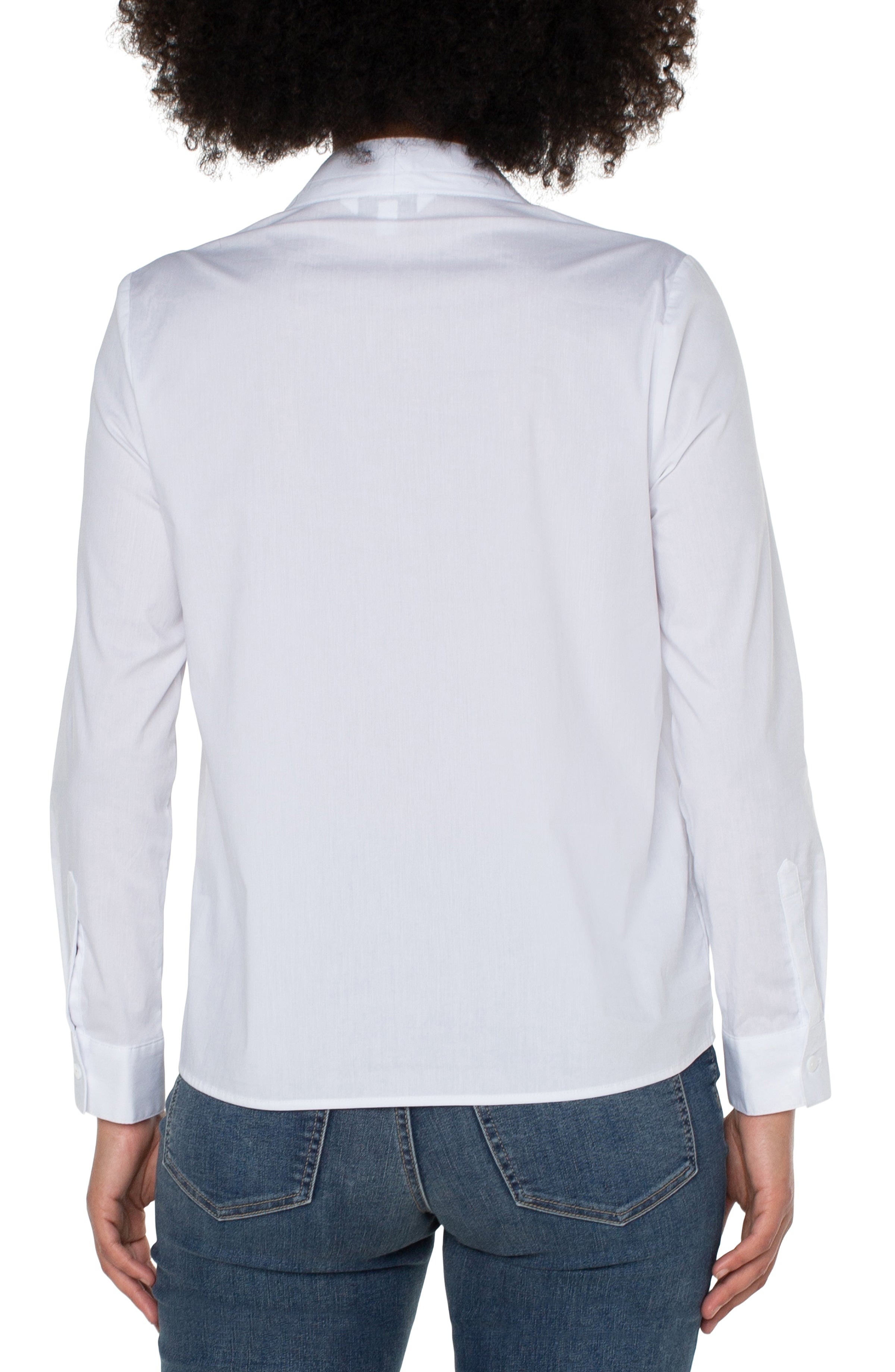 Liverpool V Neck Long Sleeve Woven Top - White